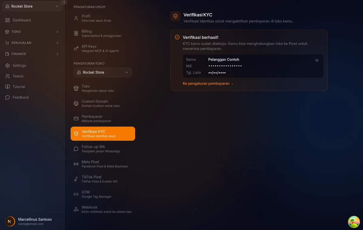langkah Identitas wizard KYC di /settings/kyc — dua area upload foto KTP dan selfie